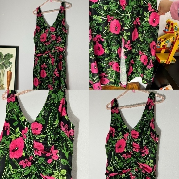 Maeve by Anthropologie black floral ruched midi dress size 6 - Picture 12 of 16